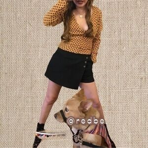 Black denim mini skirt with shorts